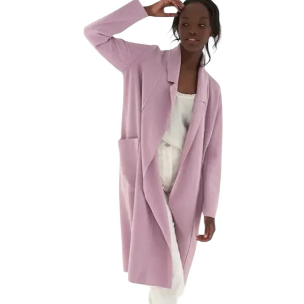 SØSKEN Heidi Long Sleeve Brushed Knit Collared Duster Cardigan Lilac M